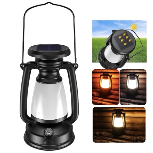 USB Rechargeable Camping Light Portable Camping Lanterns Hanging Tent Light 3000-5000K Stepless Dimming with Solar Charging