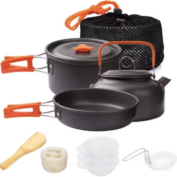 Camping foldable cooking set with kettle